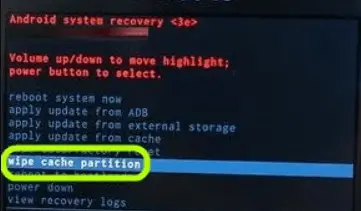 la partition du cache de suppression (wipe cache partition)
