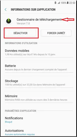 Désactiver le gestionnaire de téléchargement Désactiver le gestionnaire de téléchargement