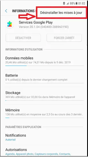 Désinstaller les mises à jour de Services Google Play Désinstaller les mises à jour de Services Google Play