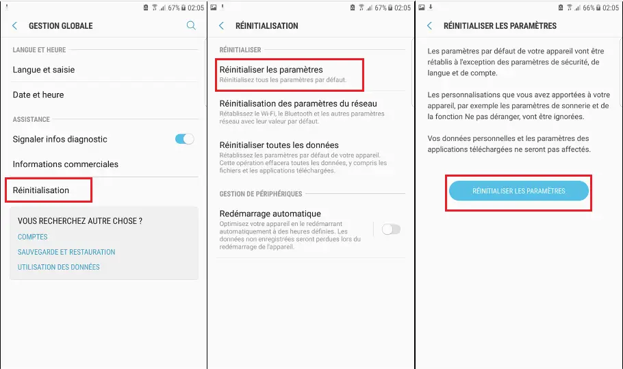 Réinitialiser les paramètres Android