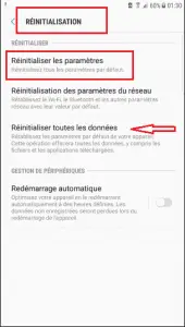 Réinitialisation en usine Réinitialisation en usine