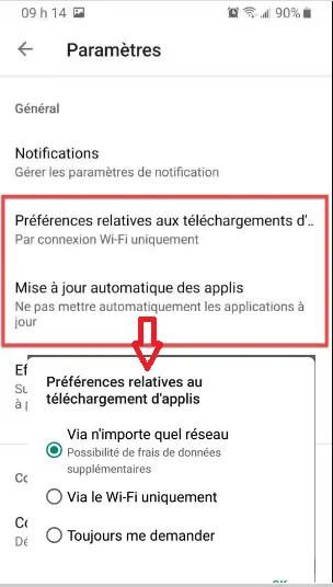 autoriser les téléchargements Via n'importe quel Réseau autoriser les téléchargements Via n'importe quel Réseau