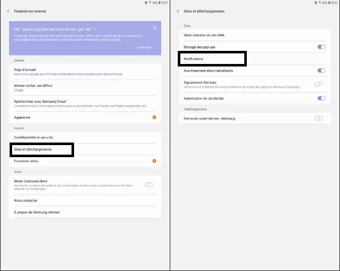 désactiver les notifications pour Samsung Internet désactiver les notifications pour Samsung Internet