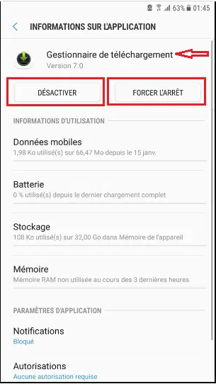 Désactiver et forcer l’arrêt pour Gestionnaire de téléchargement