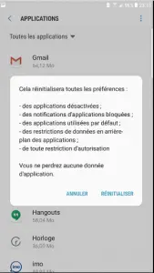 Réinitialiser les préférences des applications