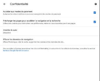 Confidentialité de Google Chrome