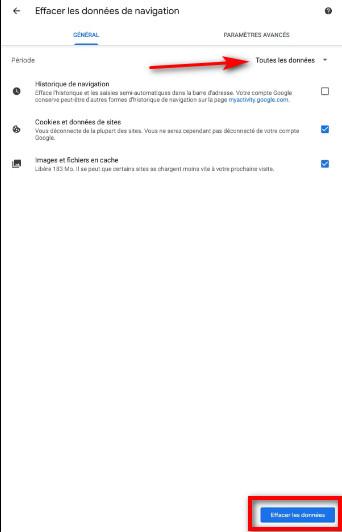 Effacer les données de navigation de Google Chrome
