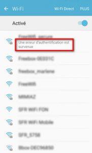 Erreur d'authentification Wifi