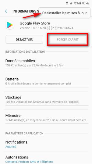 Forcer l’arrêt et désinstaller les mises à jour de Google play Store Forcer l’arrêt et désinstaller les mises à jour de Google play Store