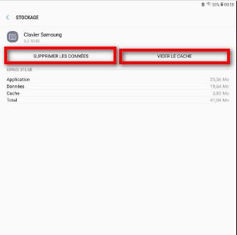 Supprimer les données ou Vider le cache pour le clavier Samsung Supprimer les données ou Vider le cache pour le clavier Samsung