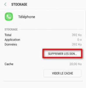 Supprimer les données de l'application Téléphone
