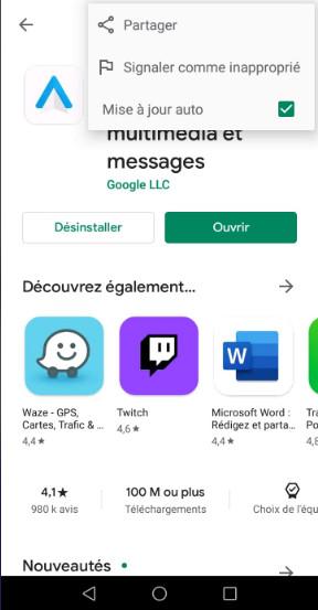 Mise à jour de l'application Android Auto Mise à jour de l'application Android Auto