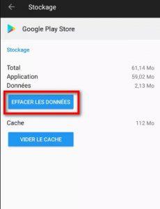 Effacer les données de google play Store